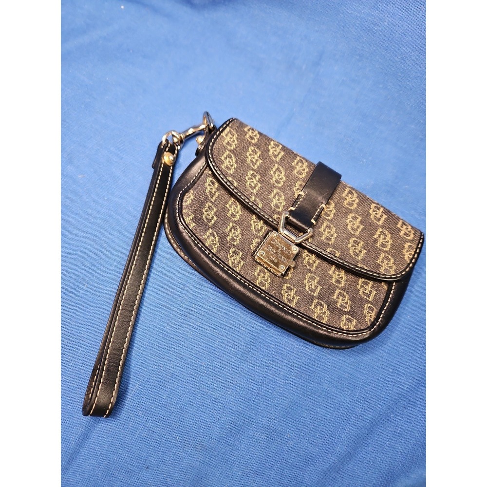 Dooney & Bourke Signature Flap Wristlet Monogram Canvas Leather Y2K Vintage